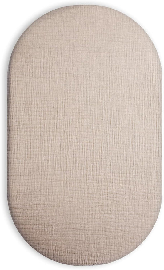 Muslin Bedside Bassinet Sheets 2 Pack, 33x20 Fitted Ultra Soft & Breathable Bedside Sleeper Sheets, Ideal for Baby Girl and Boy, Perfect for Newborns (Hopping Bunnies & Beige)