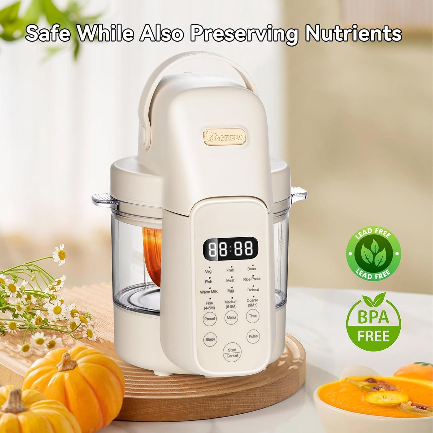Baby Food Make 10 OZ Baby Food Puree Maker, Steamer Puree Blender with Three Age Groups, Auto Cooking & Grinding, 24-Hour Appointment/Self Cleans/Touch Screen Control, Manual Mode