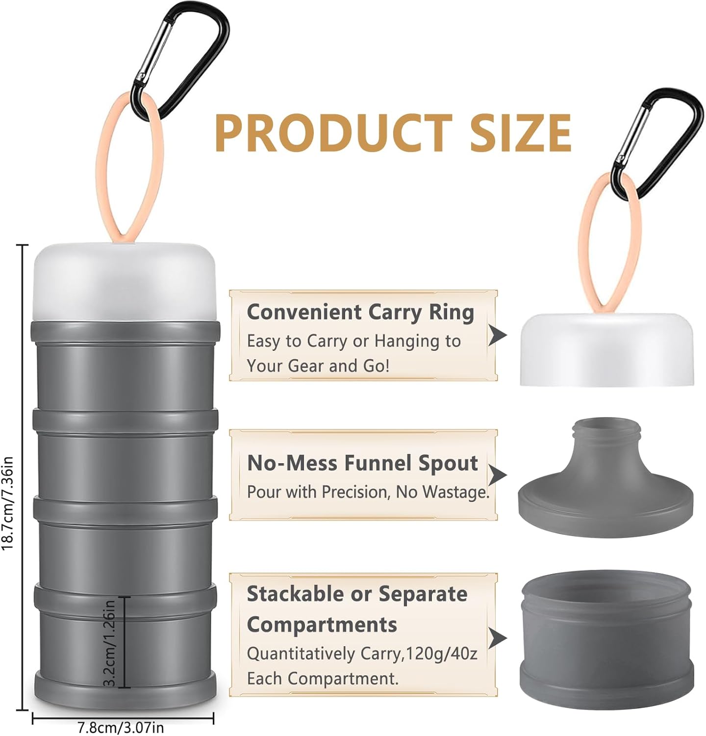 Protein Powder Container with Funnels Stand, 4 Stackable Protein Powder Dispenser for Travel, Fitness and Workout, 2 Pcs