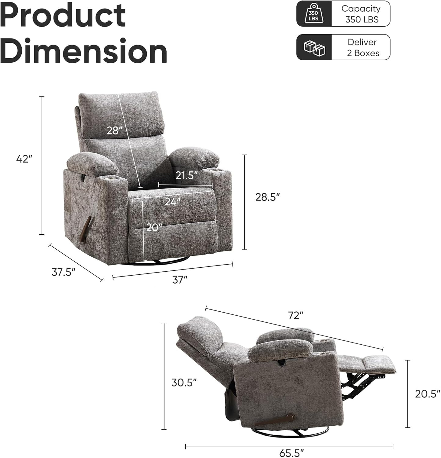 Rocking Chair Nursery with Adjustable Armrests, Electric Glider Recliner Nursing Chair for Breastfeeding, Power Swivel Recliner Chairs with Massage and Heat, Adjustable Headrest , FSC Certified, White