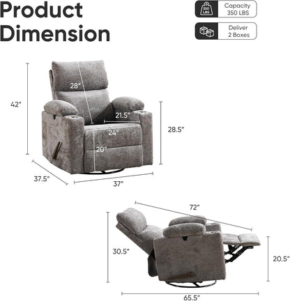 Rocking Chair Nursery with Adjustable Armrests, Electric Glider Recliner Nursing Chair for Breastfeeding, Power Swivel Recliner Chairs with Massage and Heat, Adjustable Headrest , FSC Certified, White