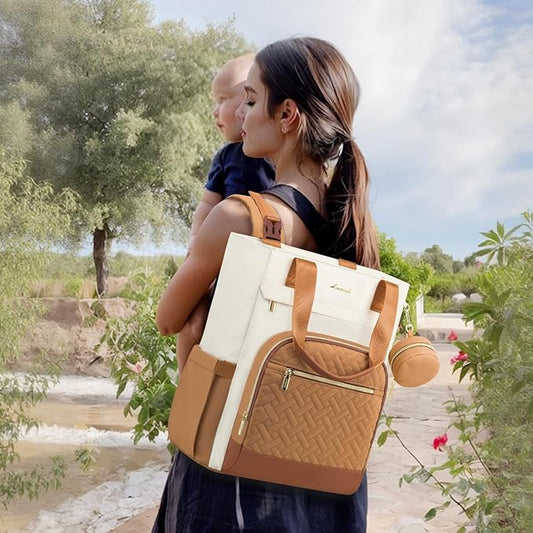 LOVEVOOK Diaper Bag Backpack, Large Capacity Portable Baby Bag with Foldable Diaper Changing Pad, Waterproof Baby Diaper Bags Gift for Mon Dad, Light Brown