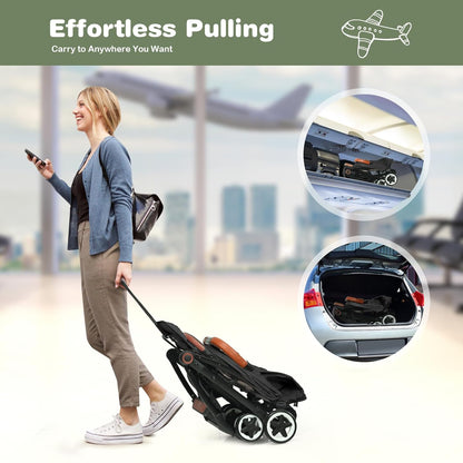 HOMGX Lightweight Baby Stroller, Compact Travel Stroller w/Ergonomic Seat, Spacious Basket, Adjustable Backrest, Oversized Canopy, Infant & Toddler Umbrella Stroller for Airplane, Travel (Black)