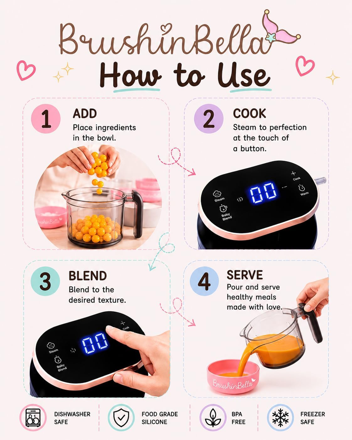 Baby Food Maker 5-in-1 Baby Food Processor with Soup Tray, Baby Puree Maker Machine, Grinder, Steamer, Touch Screen, Auto and Manual Blend, Bottle Warmer