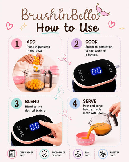 Baby Food Maker 5-in-1 Baby Food Processor with Soup Tray, Baby Puree Maker Machine, Grinder, Steamer, Touch Screen, Auto and Manual Blend, Bottle Warmer