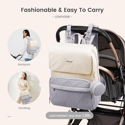 LOVEVOOK Diaper Bag Backpack, Baby Travel Bags for Boys & Girl, Toddler Waterproof Diaper Bag w/Changing Pad (Grey, 15.6''-Small)