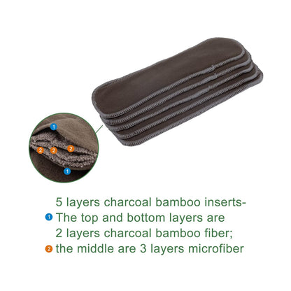 ALVABABY 12PCS Newborn Cloth Diaper Insert,5-Layer Charcoal Liner Reusable 12SZTN