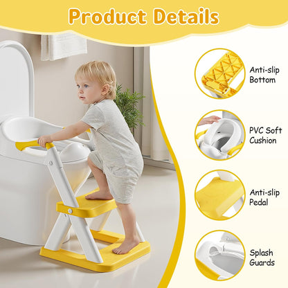 Potty Training Toilet Seat with Steps, 2-in-1 Toddler Toilet Seat for Boys Girls with Splash Guard Soft Anti-Slip Pad,Grey