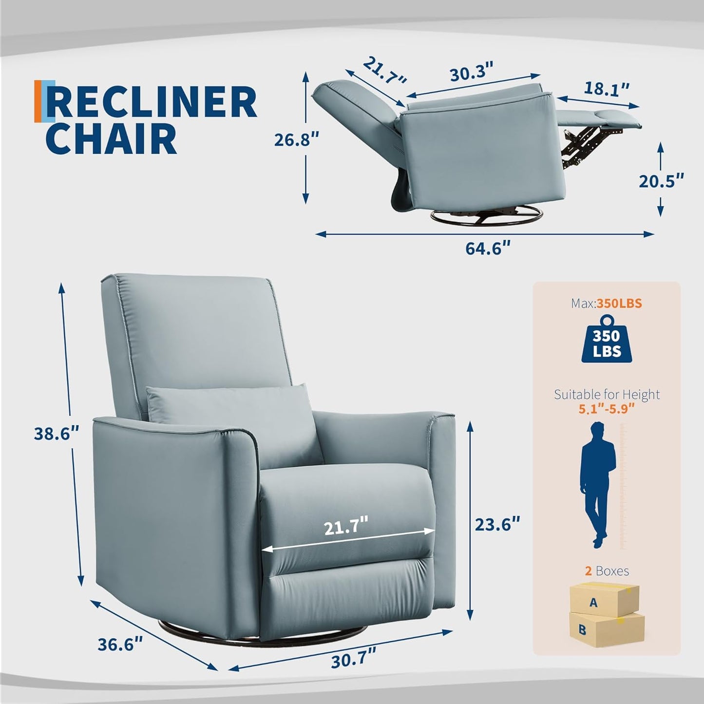 Garvee 360° Swivel Rocking Recliner Glider Chair – High-Back PU Leather Deep Seat Manual Recliner for Nursery, Living Room, Bedroom & Home Theater