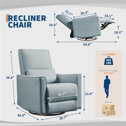 Garvee 360° Swivel Rocking Recliner Glider Chair – High-Back PU Leather Deep Seat Manual Recliner for Nursery, Living Room, Bedroom & Home Theater