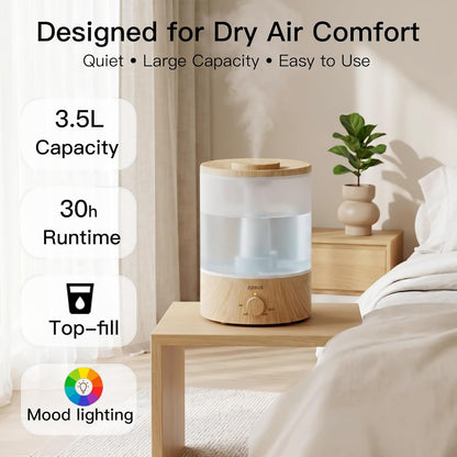 AZEUS 3.5L Ultrasonic Humidifier with 7-Colour Night Light, Aroma Diffuser Compatible Cool Mist Humidifier, Quiet & Adjustable for Bedroom, Nursery, Office