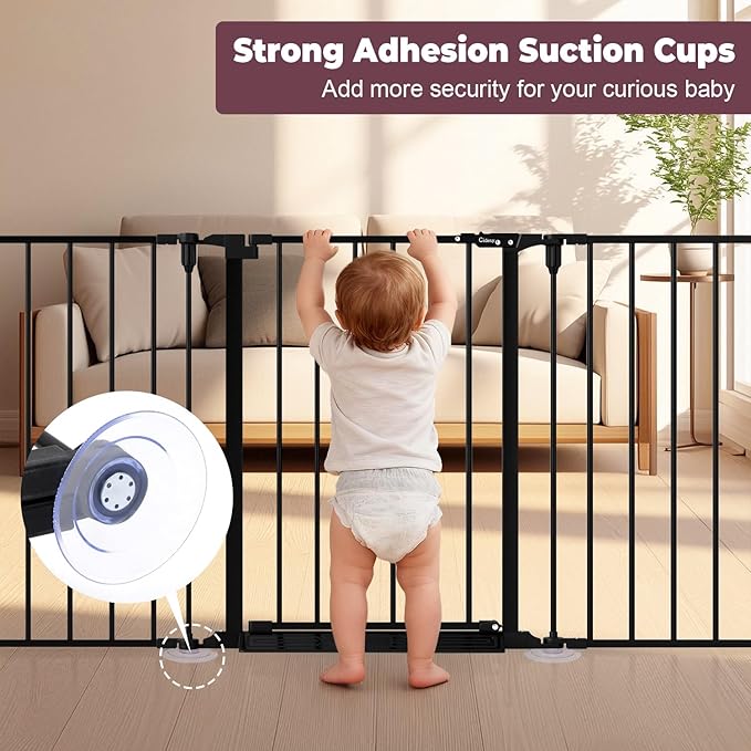 29.4-78" Extra Wide Baby Gate, Long Dog Gates Indoor for Doorways Stairs, Essential Large Safety Gate for Child Toddler with Anti-Trip Pedal, Adjustable Pet Gate, 28" Tall 3 Metal Panels Black