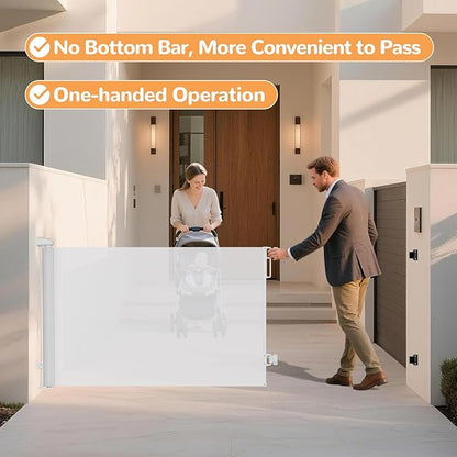 71" Wide Retractable Baby Gate for Stairs and Doorways - 34" Tall Mesh Safety Gate with Anti-Crawl Hook, Adjustable Baseboard Bracket, Pet Gate for Hallways, Kitchen, Indoor Outdoor, White