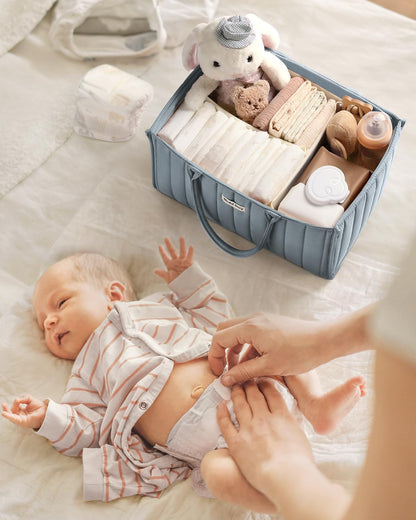 Blissful Diary Baby Diaper Caddy Organizer, Stylish Storage Basket for Newborn Essentials and Diaper Station, Gift for Baby Shower and Registry Must-Have, Mocha Brown