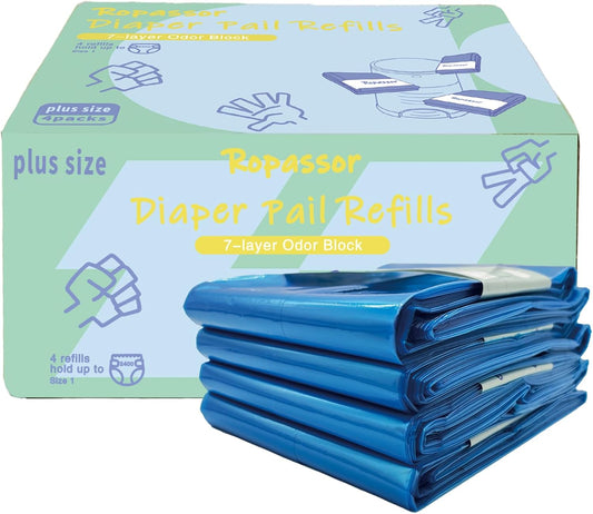 Diaper Pail Refill Bags for Dekor Plus Diaper Pail (2400 count) 4 Packs, 7-Layer Odor-Absorbing, 30% Extra Thickness, Disposable Diaper Trash Bags, Baby essentials