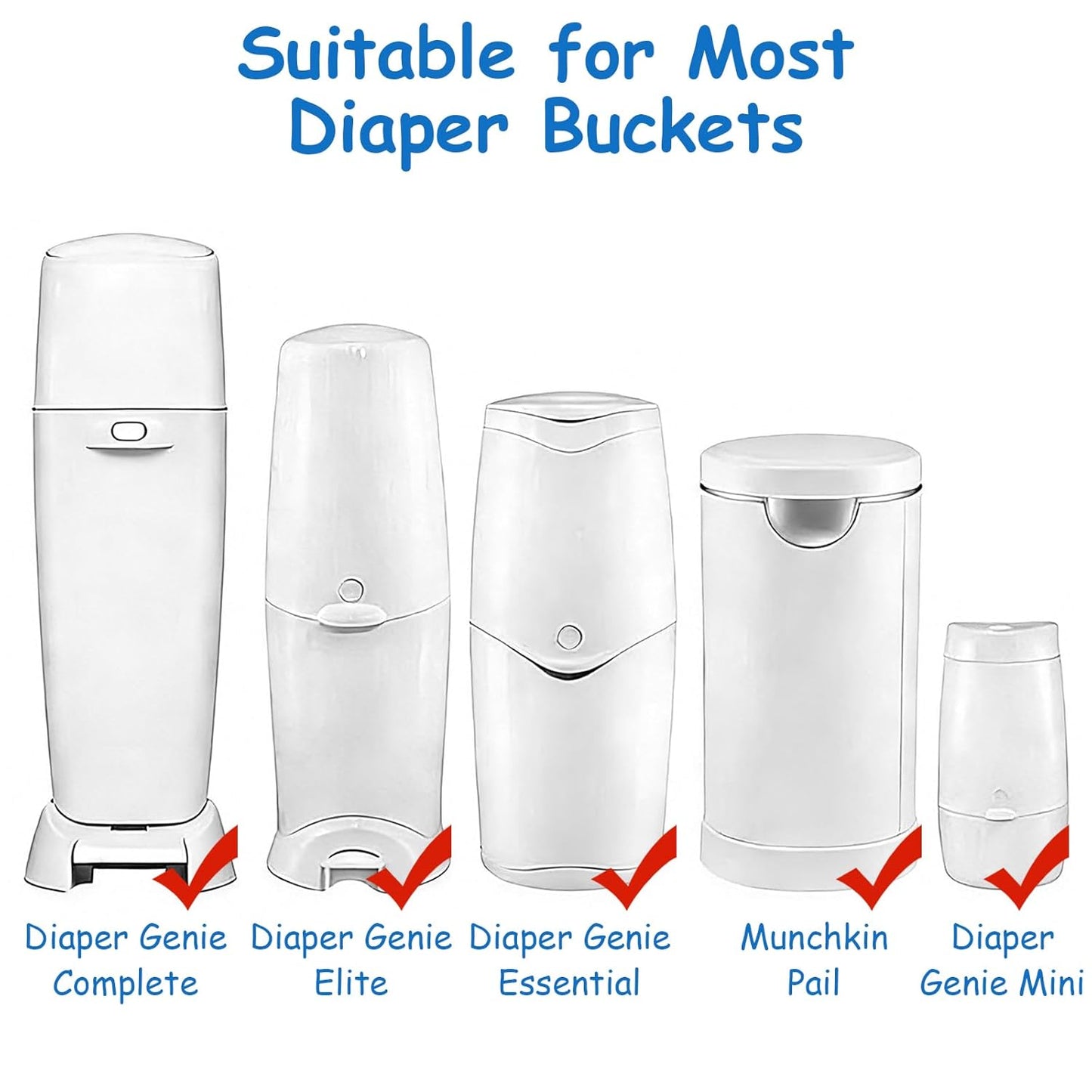 kimitimii Diaper Pail Refills Bag - Multi-Layer Odor Lock Bags Compatible with Playtex Diaper Genie, Holds Up to 280 Newborn Diapers Per Pack (1400 Count - 5 Packs)