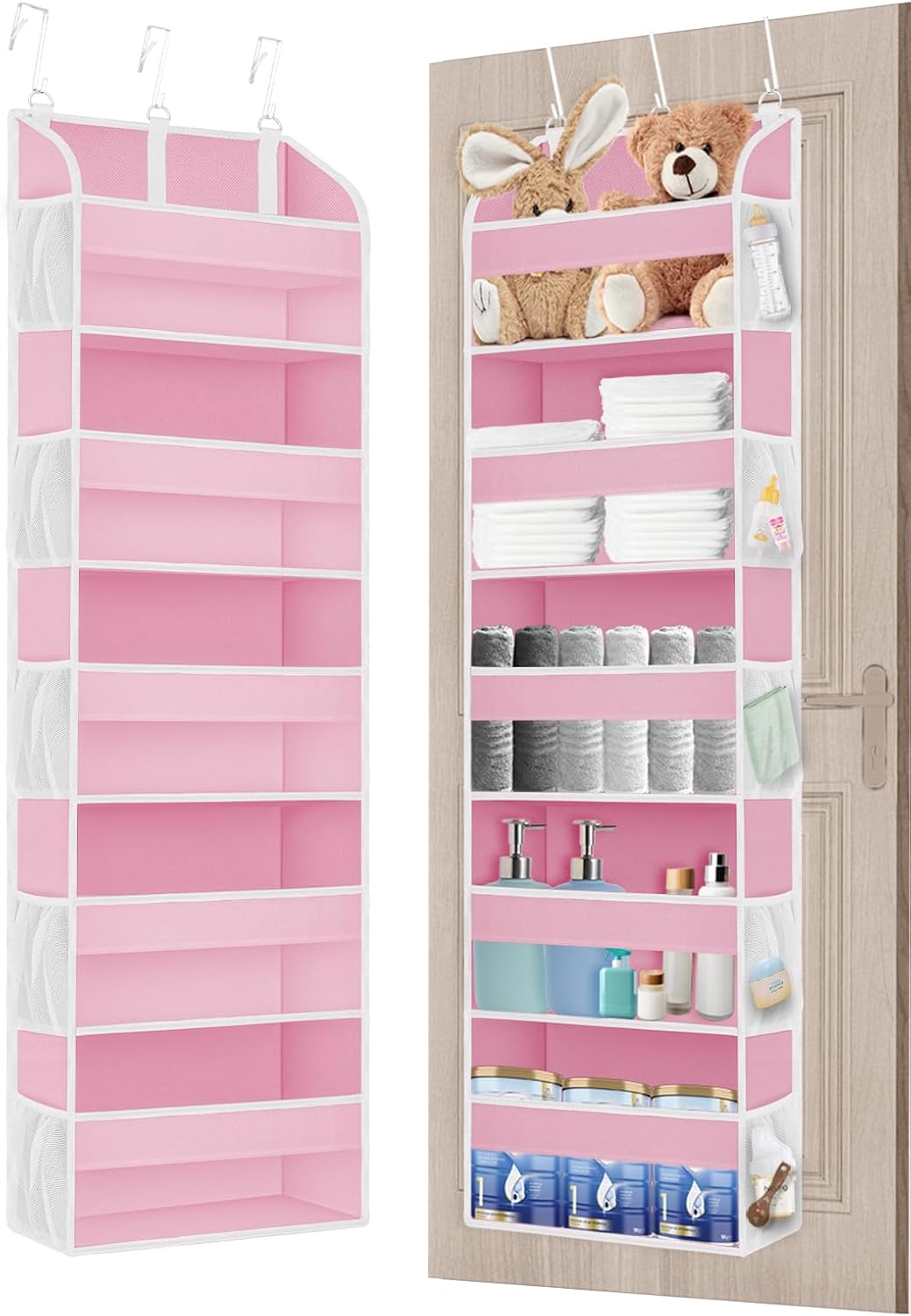 TAHAVICE 1 Pack Over The Door Organizer Storage, Hanging Organizer Closet with 5 Large Pockets 10 Mesh Pockets, 44 lbs Weight Capacity, Behind Door Storage for Nursery Bedroom Bathroom (Dark Grey)