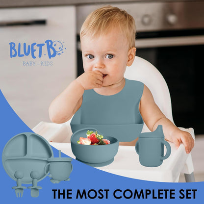 Bluet B- Silicone Baby Feeding Set with Pacifier - Baby Led Weaning Supplies - Baby Spoons, Suction Bowl - Plate - Baby Utensils Set - Silicone Feeding Set for Baby First Foods - 11pcs - Purple