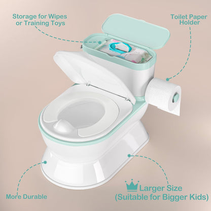 CheerTry 2-in-1 Toddler Potty Training Toilet - Larger Potty Chair & Detachable Training Seat for Boys & Girls Ages 1-3 with Flushing Sound, Wipes Storage, Toilet Paper Holder - Pink