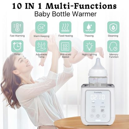 Freebaby Bottle Warmer,Fast Baby Bottle Warmer for Breast Milk & Formula, Accurate Temperature Control,Milk Warmer for All Bottles, Easy to use,24H Keep, Thawing, Sterilizing & Food Heating（Gray）
