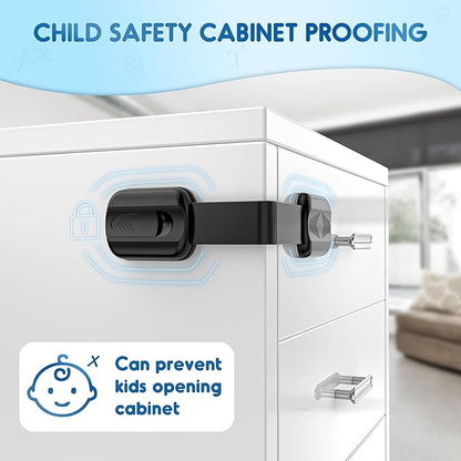 10 Pack Cabinet Locks Baby Proofing, SOGUDE Child Proof Cabinet Locks with 3M Adhesive Child Safety Locks for Refrigerator, Doors, Drawer Locks No Drilling, Cabinet Locks for Babies- Black