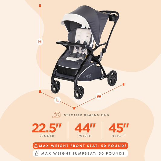 Baby Trend 5-in-1 Kids Shopper and Travel Stroller with Canopy Visor, Storage Basket and 2 Cup Holders, Sit N' Stand, Magnolia - Collapsible Infant and Toddler Stroller and Car Seat Combo System