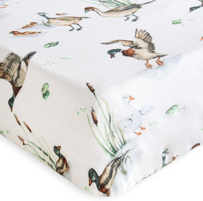 LifeTree Crib Sheets for Baby Unisex - Muslin Fitted Crib Sheets Toddler Bed Sheet, 70% Viscose from Bamboo and 30% Cotton, Fits Mini Crib & Pack and Play Playard, Bear, 26in x 38in