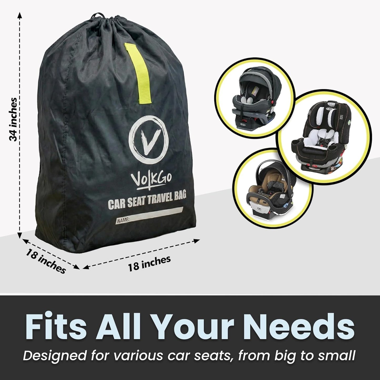 V VOLKGO Car Seat Travel Bag For Airplane with Padded Backpack Shoulder Straps, Gate Check Bag, Car Seat Bags for Air Travel Carseat Travel Cover, Carseat Travel Bag Cover for Airplane Travel