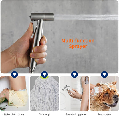 Brushed Gold Bidet Sprayer Head Only, Stainless Steel Brass Hand Bidet Sprayer with Adjustable Water Pressure Control for Baby Cloth Diaper & Bathroom & Pet Shower