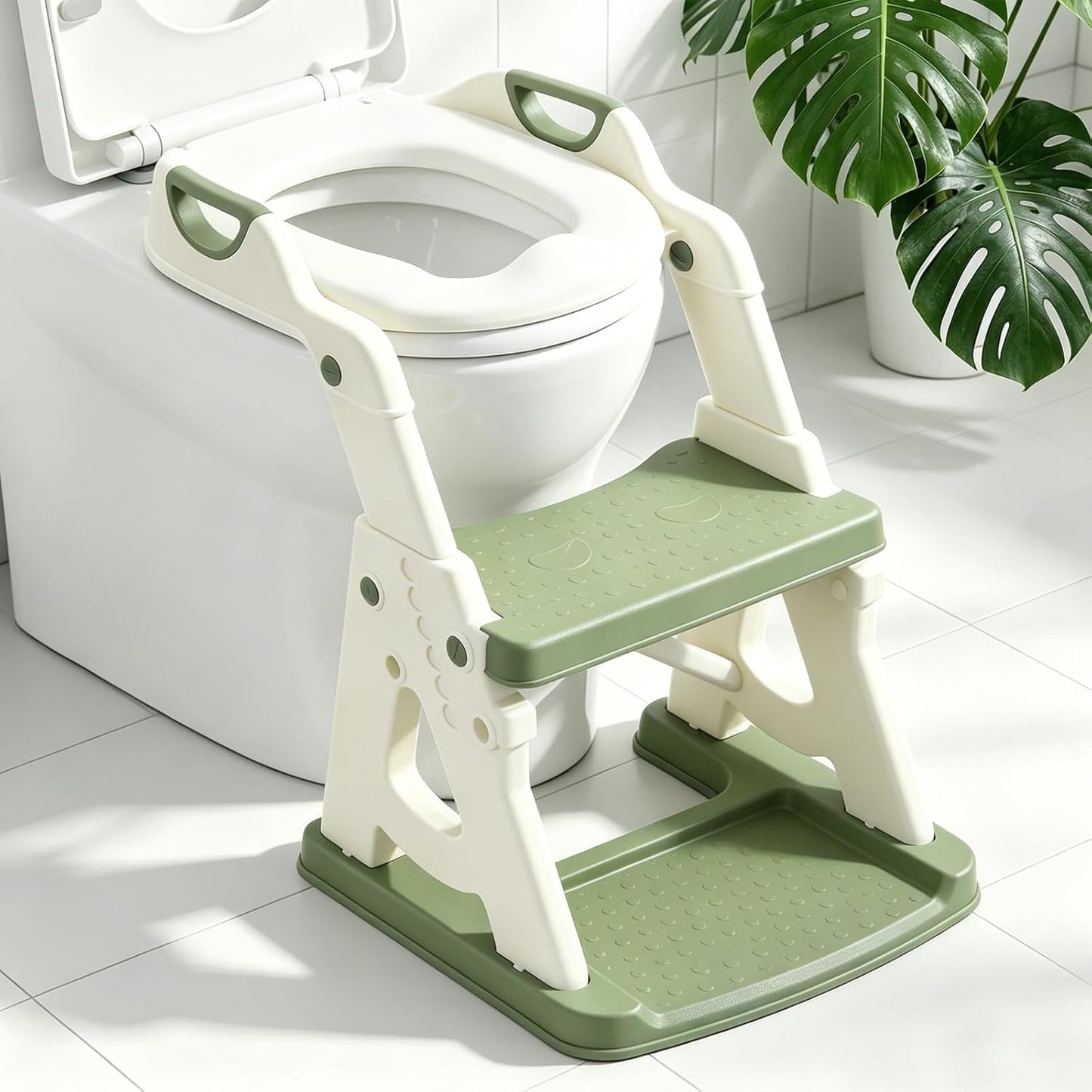 Potty Training Toilet Seat, Stable Potty Training Seat with Step Stool, 2 in 1 Toddler Toilet Seat with Steps for Kids Boys Girls, Toddler Potty Seat with Ladder, Splash Guard, Anti-Slip Pads (Gray)