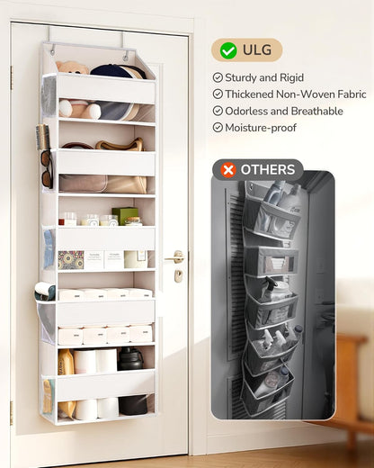 ULG 1 Pack Over Door Organizer with 5 Large and 10 Mesh Side Pockets, 44 lbs Weight Capacity Hanging Storage with Clear Window Kids Toys, Shoes, Diapers, Dark Grey, 5 Layers