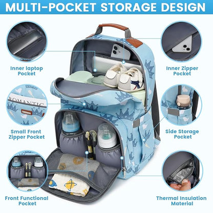 Diaper Bag Backpack, Large Baby Nappy Bags with Portable Changing Pad for Boys and GirlsMultifunction Travel Baby Bag for Moms Dads, Shower Gifts Waterproof and Stylish