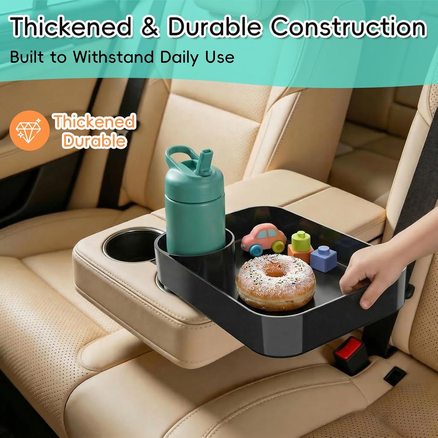 Kids Car Seat Tray, Travel Tray with Cup Holder for Toddler Baby, Kids Car Seat Food Snack Organizer for Road Trip, Stroller Snack Organizer Travel Must Haves Toddler Must Haves (Dark Gray, 1PCS)