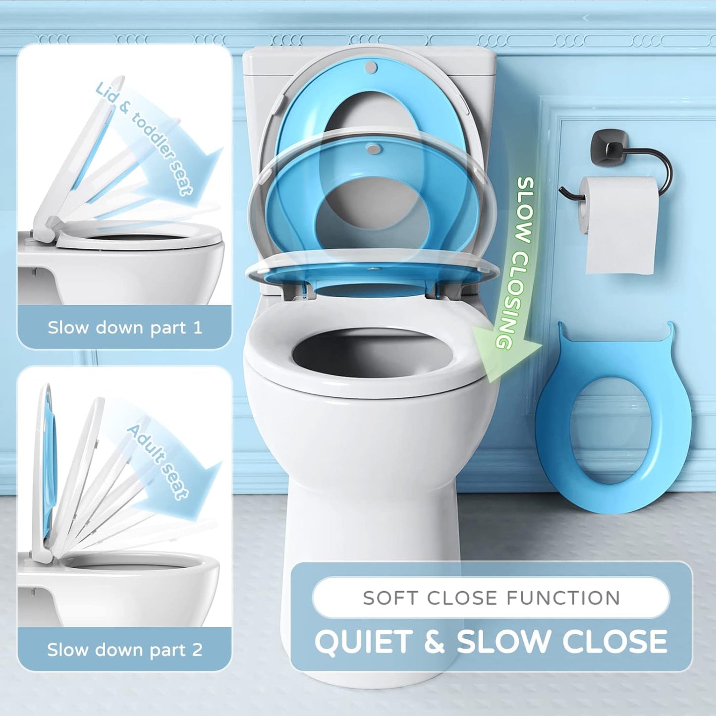 YASFEL Built in Potty Training Toilet Seat for Toddlers, Kids & Adults Biscuit Plastic Toilet Seats Elongated Slow Close with Magnets(Almond, 18.5”)