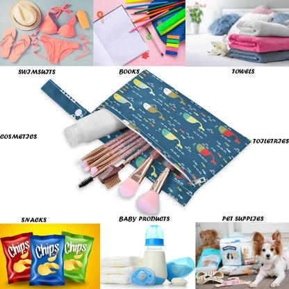 visesunny Kids Doodle Style Funny Whales And Colorful Fish 2Pcs Wet Bag with Zippered Pockets Washable Reusable Roomy for Travel,Beach,Pool,Daycare,Stroller,Diapers,Dirty Gym Clothes, Wet Swimsuits, T