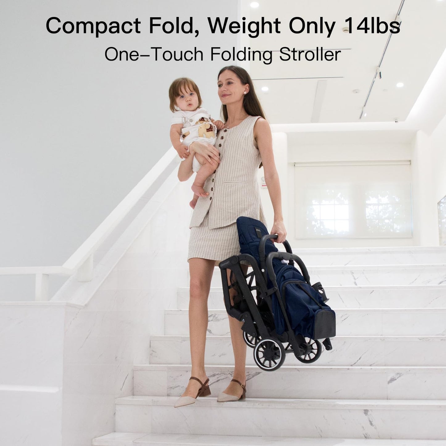 Gromast Compact Fold Baby Stroller, Lightweight Travel Toddler Stroller with One-Click Fold, Extendable UPF50+ Canopy, Cup Holder, UV Protected and Waterproof, One-Hand Folding - Blue