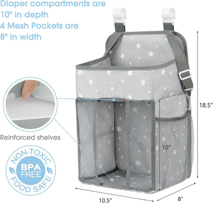 Maliton Changing Table Diaper Organizer - Baby Hanging Diaper Stacker Nursery Caddy Organizer for Cribs Playard Baby Essentials Storage (Gray)