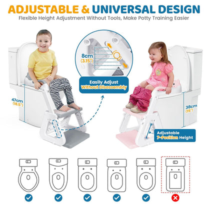 Orzbow Potty Training Seat | Upgrade Toddler Potty Training Toilet with Step Stool, 2-in-1 Stability Toilet Seat for Boys Girls | with Splash Guard, Anti-Slip Pad, Ladder, and Height Adjustable, Pink