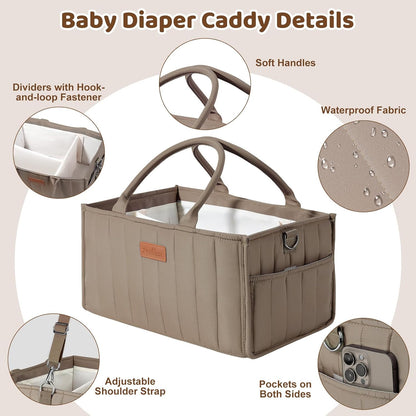 Zooawa Baby Diaper Caddy Organizer, Portable Nursery Storage Basket with Compartments, Handle & Shoulder Strap for Newborn Baby Essentials, Gift for Baby Shower, Nursery, Travel, Car, Matcha Green