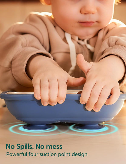 BABELIO Powerful Suction Plates for Baby and Toddler, 100% Food Grand Silicone, Divided, BPA Free, Microwave & Dishwasher Safe, Stay Put, 3 Pack