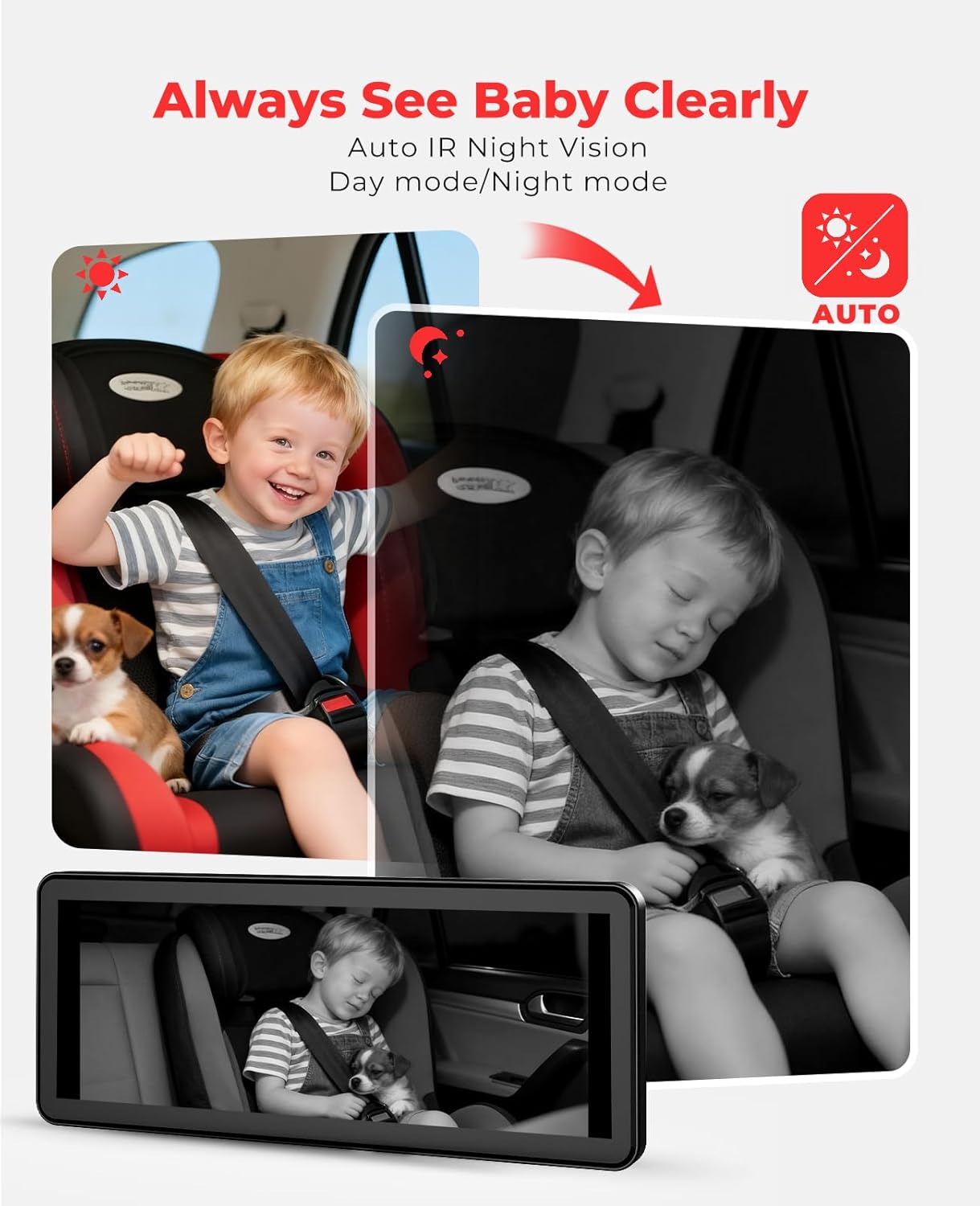 LUCKVIEW BM5PRO 7.2" Dual Camera Baby Monitor, 1080P HD Display for 2 Kids, Night Vision, Easy Install Car Baby Monitor, Ideal Gift, Rear Seat Safety for Babies & Pets