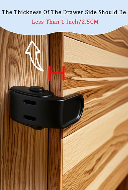 Maveek Baby Proofing Drawers, 4 Pack Child Proof Locks For Corner Drawer Thinner Door Cabinet Kitchen Cupboard Dresser Fridge, Childproof Furniture Latch For 0-12 month Infant (Black)