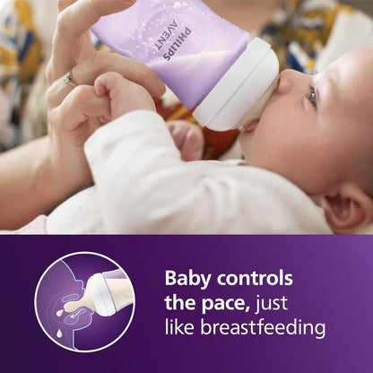 Philips Avent Natural Baby Bottles with Natural Response Nipples (Slow Flow, Flow 2), 4oz, 4-Pack, SCY900/04