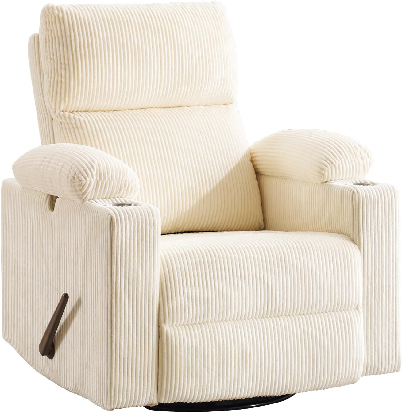 Rocking Chair Nursery with Adjustable Armrest for Breastfeeding, Glider Recliner Nursery Chair with Massage and Heat, Power Swivel Rocker Recliner with Adjustable Headrest, Corduroy, Beige