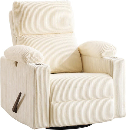 Rocking Chair Nursery with Adjustable Armrest for Breastfeeding, Glider Recliner Nursery Chair with Massage and Heat, Power Swivel Rocker Recliner with Adjustable Headrest, Corduroy, Beige