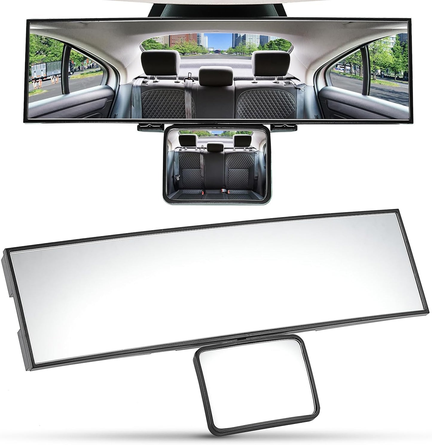 JOYTUTUS Car Rear View Mirror with Baby Mirror, Universal 11 Inch Panoramic Convex Rearview, Clip-On Wide Angle Rear View Reduce Blind Spot Effectively for Car and Can Keep an Eye on the Back Seat