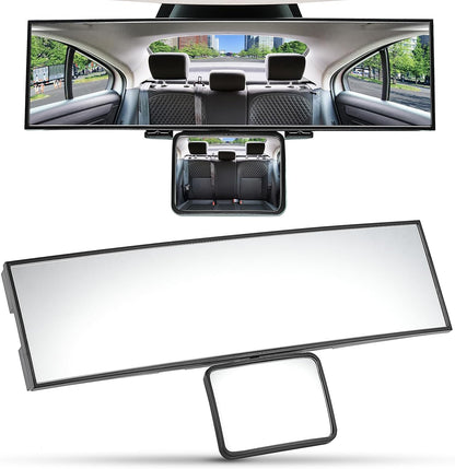 JOYTUTUS Car Rear View Mirror with Baby Mirror, Universal 11 Inch Panoramic Convex Rearview, Clip-On Wide Angle Rear View Reduce Blind Spot Effectively for Car and Can Keep an Eye on the Back Seat