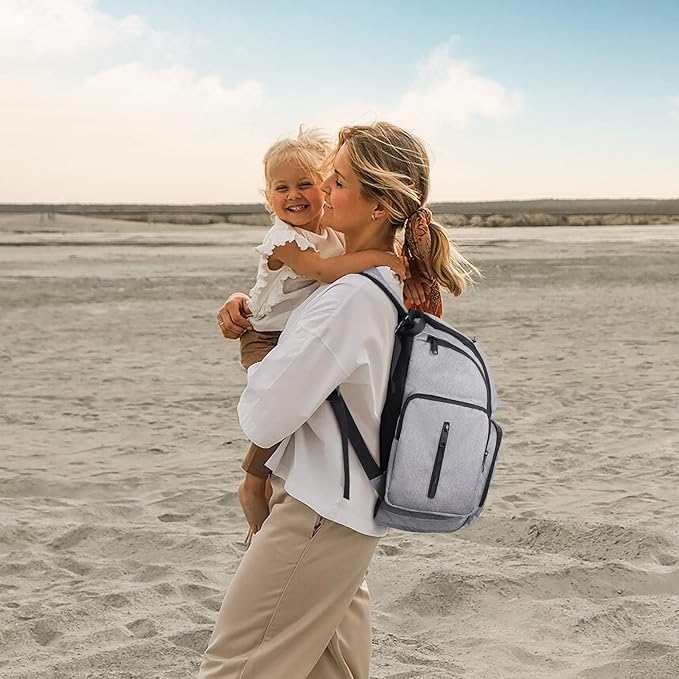 Mancro Diaper Bag Backpack, Large Multifunction Waterproof Travel Baby Changing Bag for Dad Mom with 4 Insulated Pockets and Stroller Straps, Maternity Baby Bag for Boys Girls, Grey
