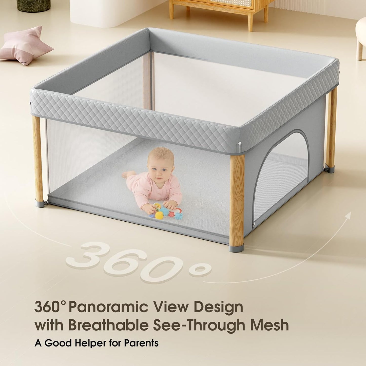 Foldable Baby Playpen, 51x51 Foldable Play Pen for Babies and Toddlers, Portable Playpen Indoor Outdoor, Kids Safety Area Travel Play Yard with Storage Bag Grey
