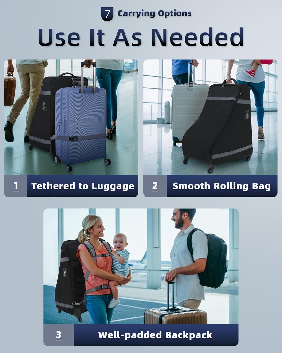 Car Seat Bag Backpack with Wheels for Air Travel Extra Large Padded Carseat Cover Carrier for Airplane Gate Check Bag